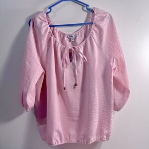 Floral & Ivy NWT Pink Women's Open Arm Blouse Tie Neck Shirt Size large‎